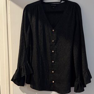 I.N. Studio Black V-Neck Blouse with Ruffle Cuffs